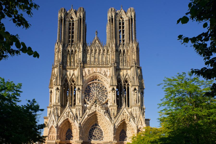 Facade of the Famous Reims Cathedral, France