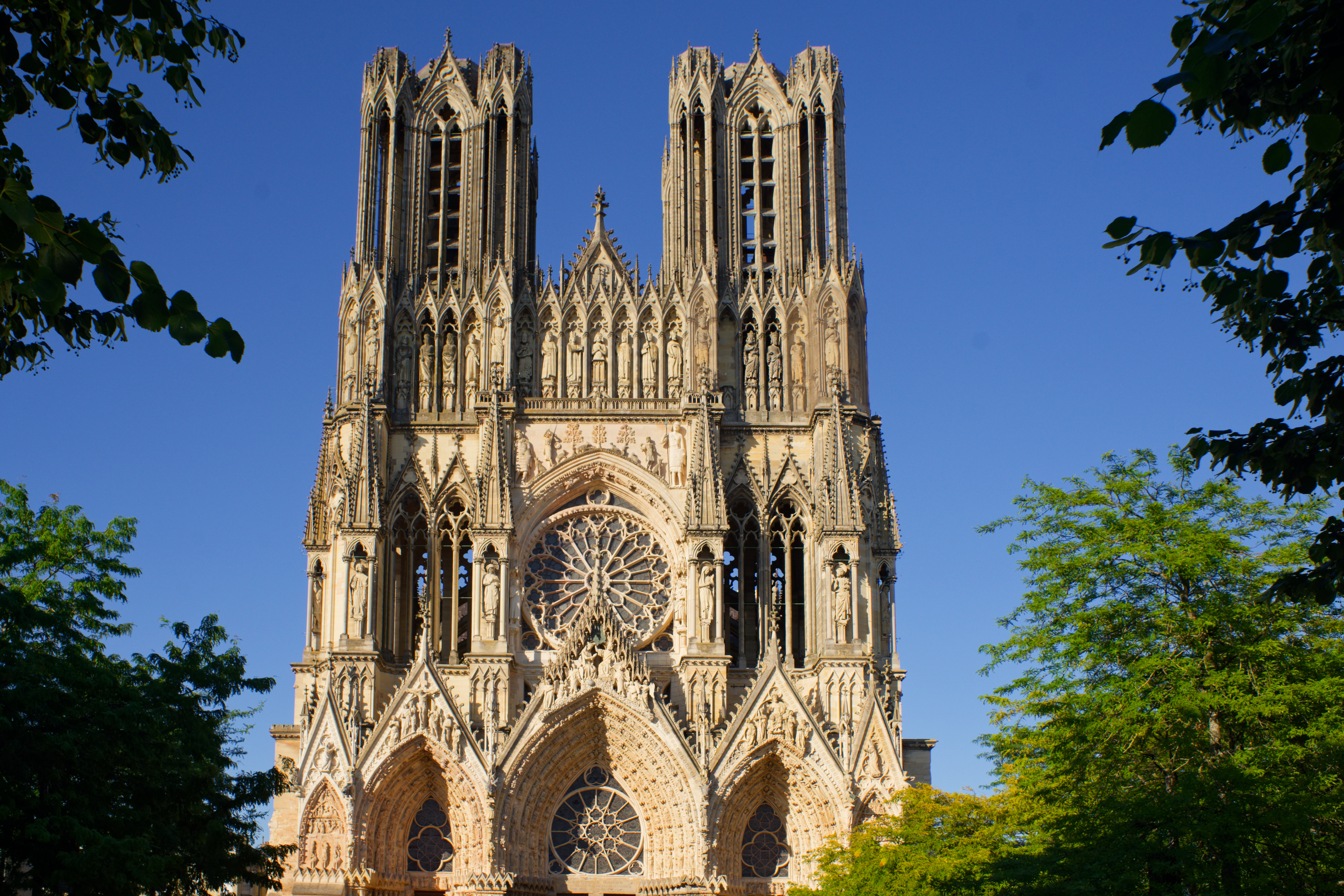 Facade of the Famous Reims Cathedral, France